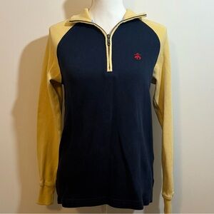 Brooks Brothers Women’s Navy Yellow Ribbed 1/4-Zip Pullover XS